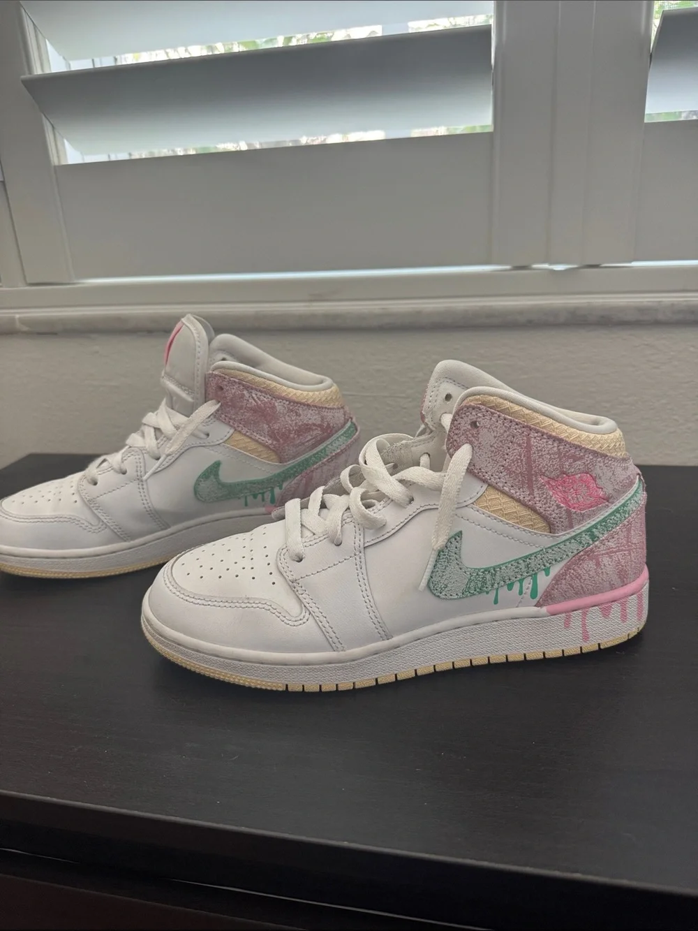Nike Kids White High-Top Sneakers with Pink and Mint Green Accents